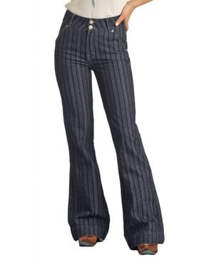 Rock & Roll Denim High Rise Striped Jacquard Trouser Jeans - Blue