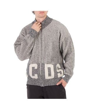Gcds Ribbed Logo Full Zip Cardigan - Gray