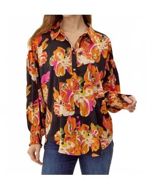Jodifil Satin Vibrant Flower Print Button Front Shirt - Orange