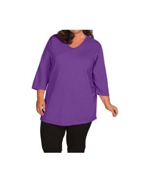 On The Plus Side 3/4 Sleeve V-Neck Tee - Purple
