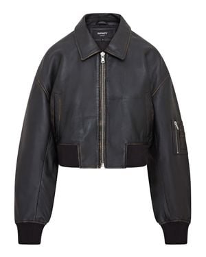 Infinity Leather Oversized Leather Ma-1 Bomber Jacket - Black