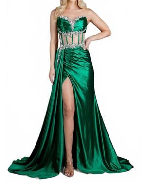 Cinderella Couture Long Prom Formal Fitted Slit Evening Dress - Green
