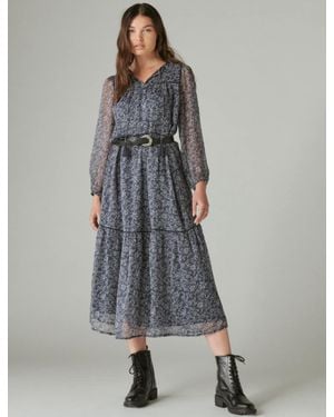 Lucky Brand Long Sleeve Peasant Tiered Maxi Dress - Gray