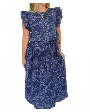 TCEC River Floral Tiered Midi Skirt - Blue