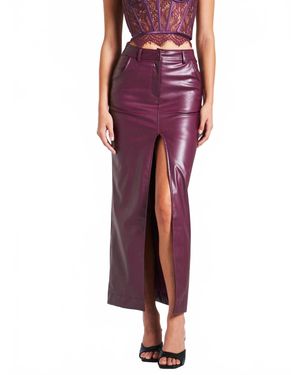 Miss Circle Faux Leather Maxi Skirt With Slit - Red