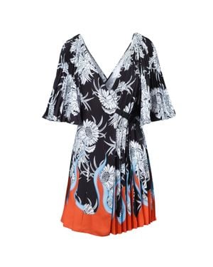 Prada Dahlia Flame Print Wrap Dress - Blue