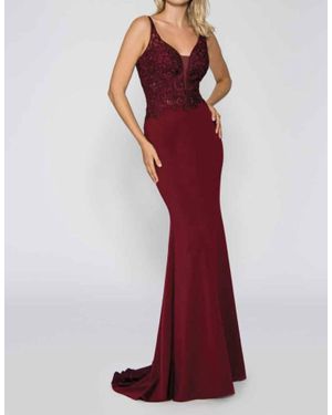 Tella Couture Sleeveless V-Neck Embroidered Mermaid Maxi Dress