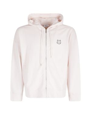 Maison Kitsuné Fox Head Embroidered Zip Oversize Hoodie - White