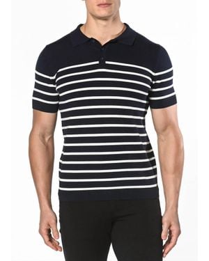 Postmarc 3-Button Striped Knit Polo Shirt - Black