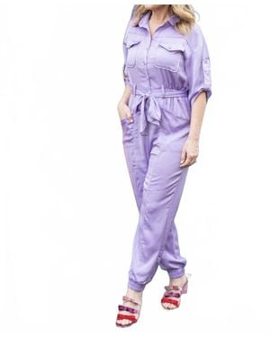 Strut & Bolt Satin Button-Up Shirt Jumpsuit - Purple
