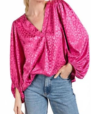Eesome Madison Satin Animal Print Blouse - Red