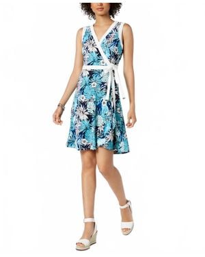 Tommy Hilfiger Sleeveless Floral Print Wrap Dress - Blue