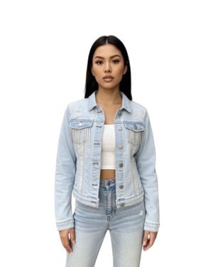 TRUEDAMES Distressed Jean Jacket With Rhinestone Fringe - Blue