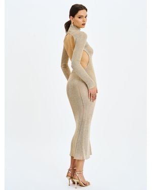 Miss Circle Shay Stretch Knit Backless Long Sleeve Maxi Dress - White