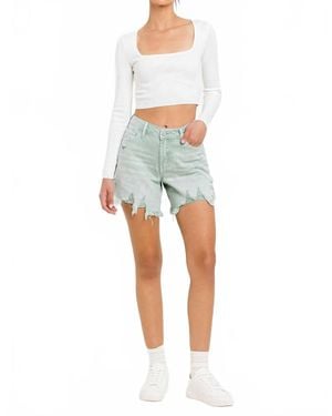 VERVET BY FLYING MONKEY High Rise Side Slit Denim Shorts - Blue