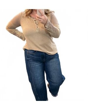 Listicle Keep It On Long Sleeve Button Down Top - Blue