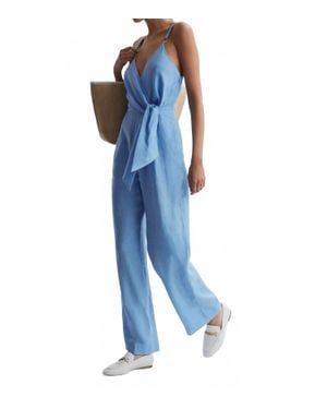 Reiss Emily Linen Side Tie Jumpsuit - Blue