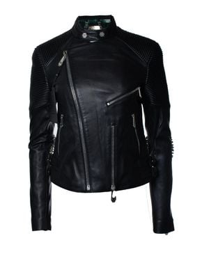 Philipp Plein Leather Biker Jacket With Studs - Black