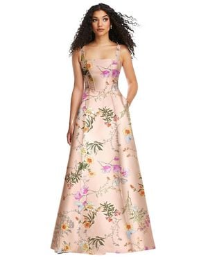 Alfred Sung Boned Corset Closed-Back Floral Satin Gown With Full Skirt - Pink