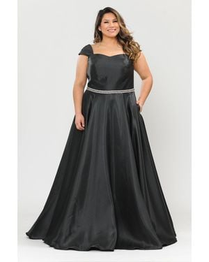 TRUEDAMES Cap Sleeve Plus Size Gown - Black