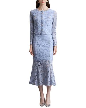 DZA 2Pc Blouse & Skirt Set - Blue