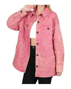 Zenana Oversized Vintage Washed Shacket - Pink