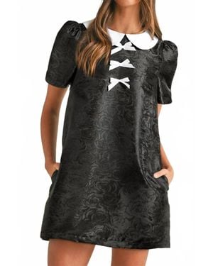 Shewin Elegant Floral Bow Detail Mini Dress - Black