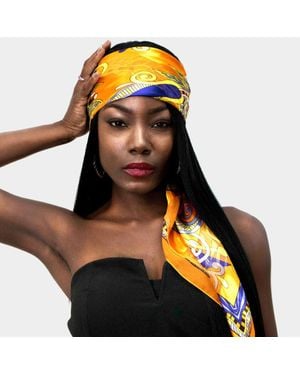 TRUEDAMES Silk Feel Abstract Paisley Print Square Scarf - Black