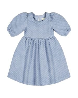 Hope & Henry Puff Sleeve Double Quilted Dress - Blue
