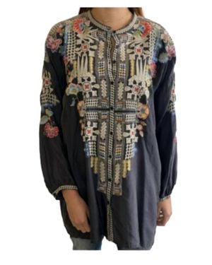 Johnny Was Embry Tunic Top - Gray