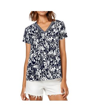 Nautica Printed Cotton Pullover Top - Blue
