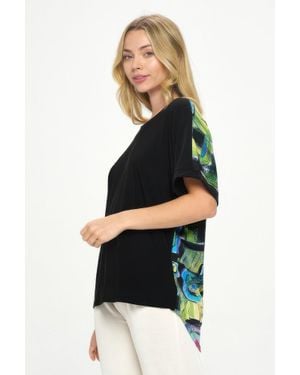 TRUEDAMES Hit Inbinding Neck Contrast Dolman Sleeve Top - Black
