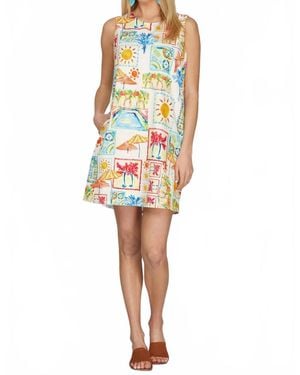 She + Sky Sleeveless Woven Print A-Line Mini Dress With Pockets - White