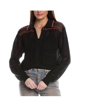 RE/DONE Crochet Mesh Polo Caridgan Top - Black