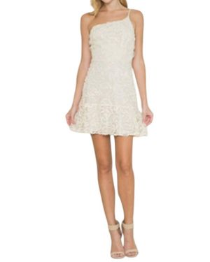 Maniju One Shoulder Embroidered Ruffle Hem Dress - Natural