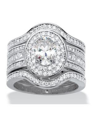 Palmbeach Jewelry 2.60 Tcw Cz Platinum-Plated Halo Bridal Ring Set - Gray