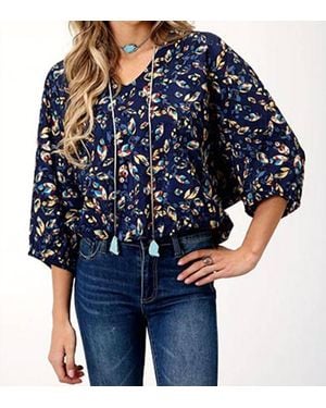 Roper Feather Foliage Blouse - Blue