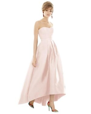 Alfred Sung Strapless Satin High Low Dress With Pockets - Pink