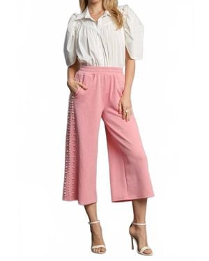 Umgee Olivia Pearl Side Seam Detail Knit Jacquard Pants - Pink