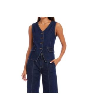 Karen Kane Button Front Denim Vest - Blue