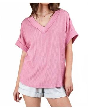New In Soft Ribbed V Neck Top - Pink