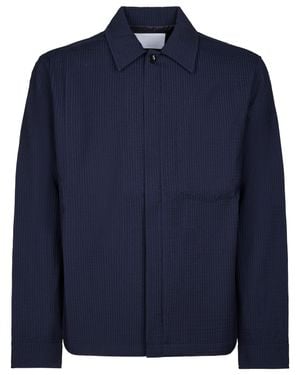 Cellar Door Boxy Silhouette Jacket With Vertical Ribbed Texture - Blue