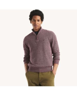 Nautica Marled Quarter-Zip Sweater - Purple