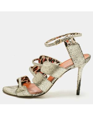 Charlotte Olympia Texture Leather Ankle Strap Sandals - Natural