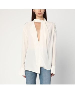 Victoria Beckham Ivory Draped Silk Blouse - White