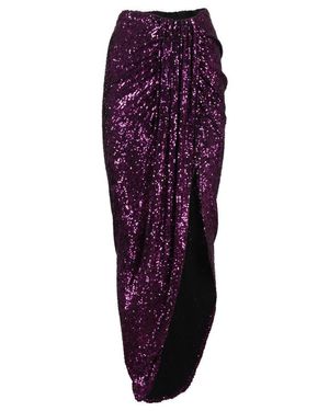 Nervi Sequined Midi Skirt With Front Knot - Purple