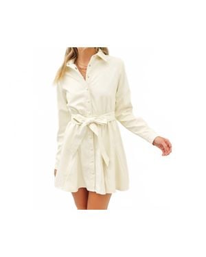 Idem Ditto Belted Faux Leather Button Down Godet Mini Dress - Natural