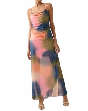 Promesa Tie Dye Mesh Ruched Corset Maxi Dress - White