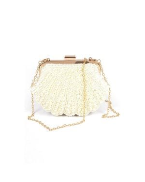Fashnzfab Faux Pearl Iconic Clutch Bag - Natural