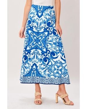TRUEDAMES Coastal Mosaic Woven Midi Circle Skirt - Blue